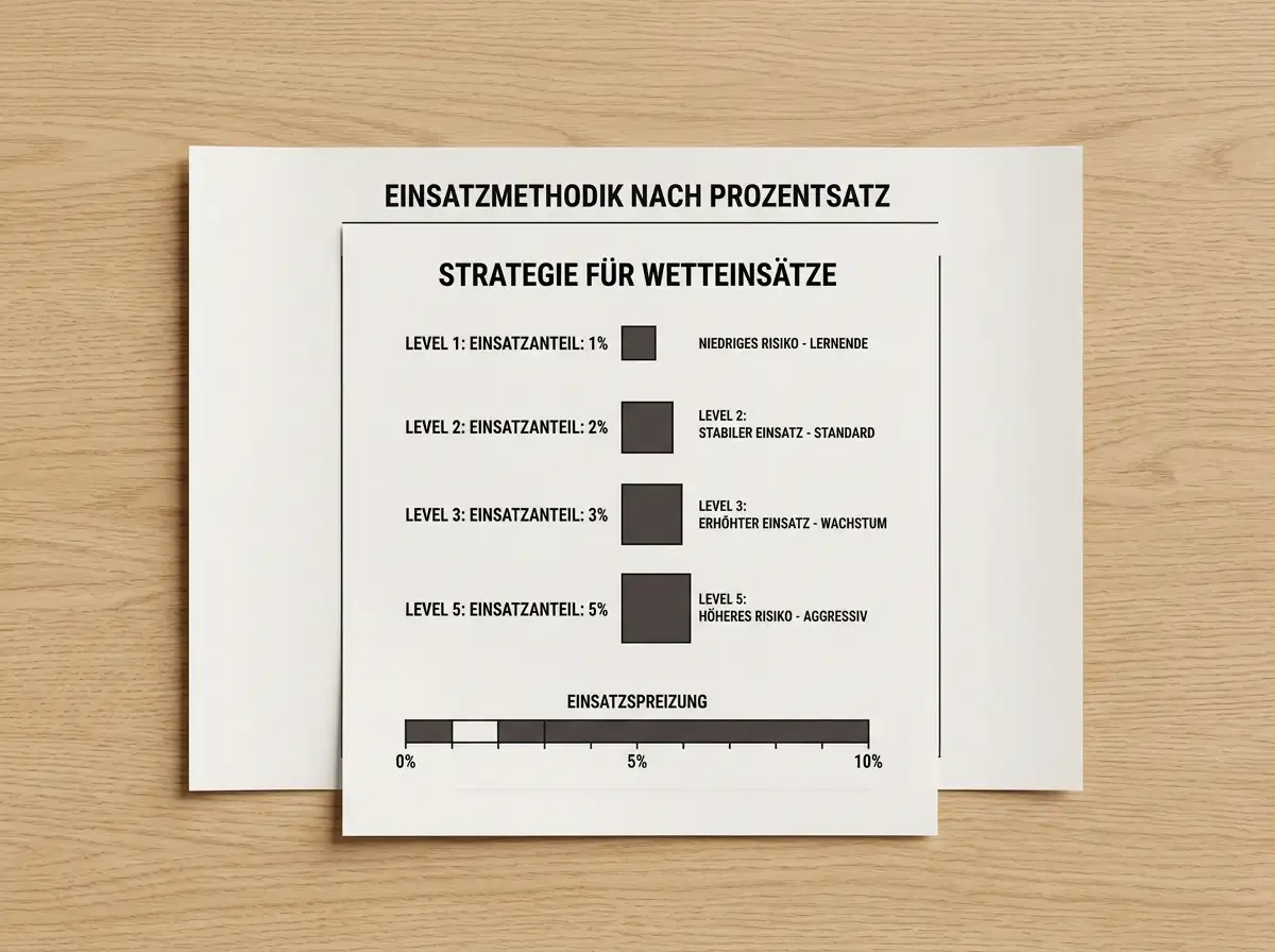 Infografik zum Bankroll-Management-Grundkonzept mit Prozentsatz-Einsatzsystem für Sportwetten