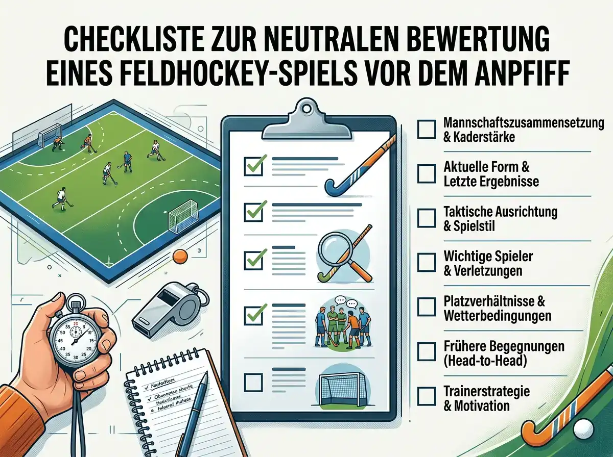 Checkliste zur neutralen Bewertung eines Feldhockey-Spiels vor dem Anpfiff