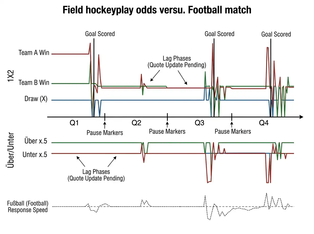Livewetten-Quotenbewegung beim Feldhockey im Vergleich zu Fußball mit Viertelstruktur und In-Play-Dynamik