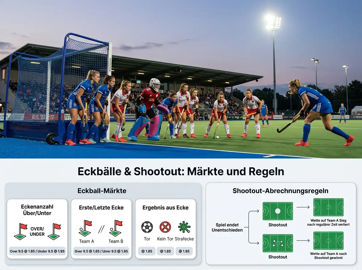 Strafecken-Wettmärkte und Shootout-Abrechnungsregeln beim Feldhockey im Anbietervergleich