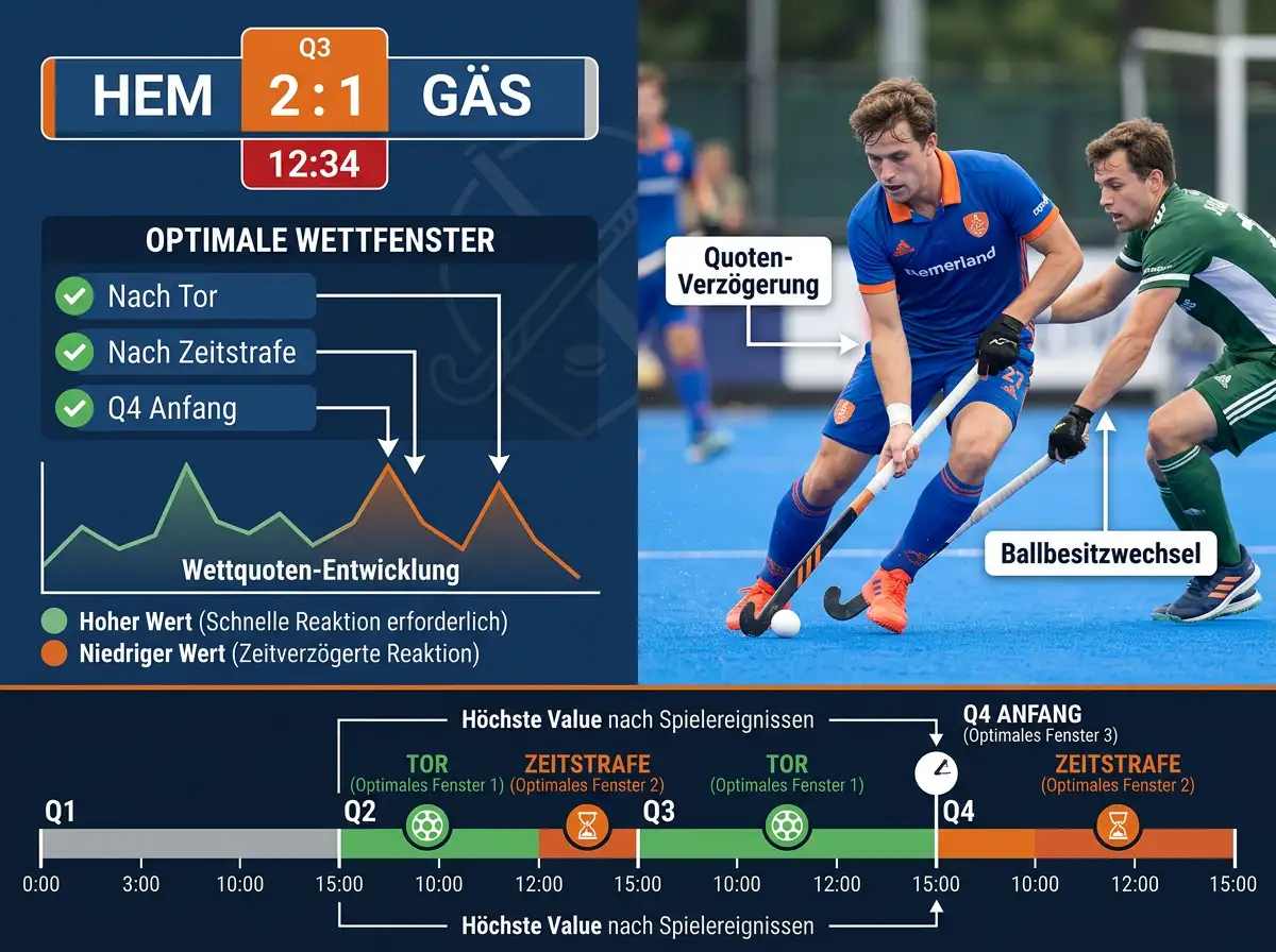 Livewetten-Taktik beim Feldhockey: Optimale Zeitpunkte für In-Play-Wetten nach Viertelstruktur